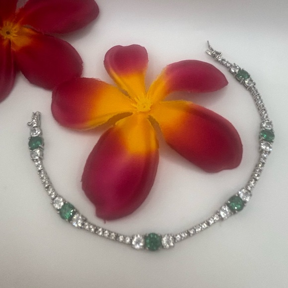 Jewelry - Lab-Created Emerald and White Topaz Bracelet 
Stamped 925